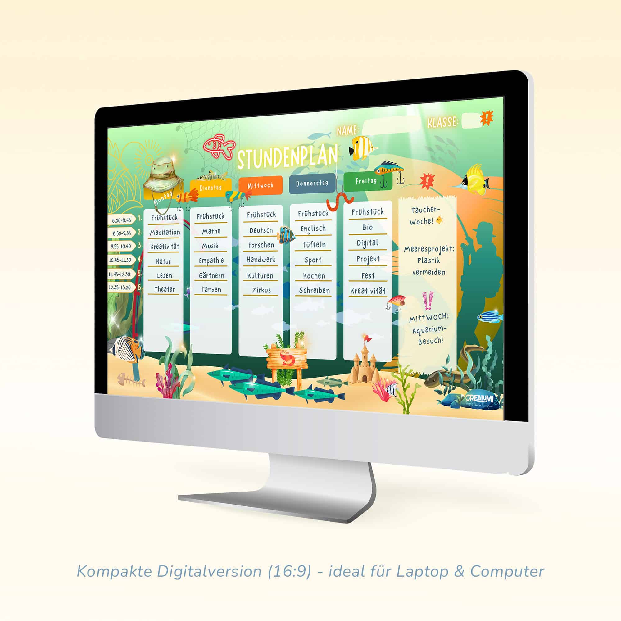 Orario Anglerglück per bambini come sfondo del desktop in formato 16:9 — Crealumi Anglerglück