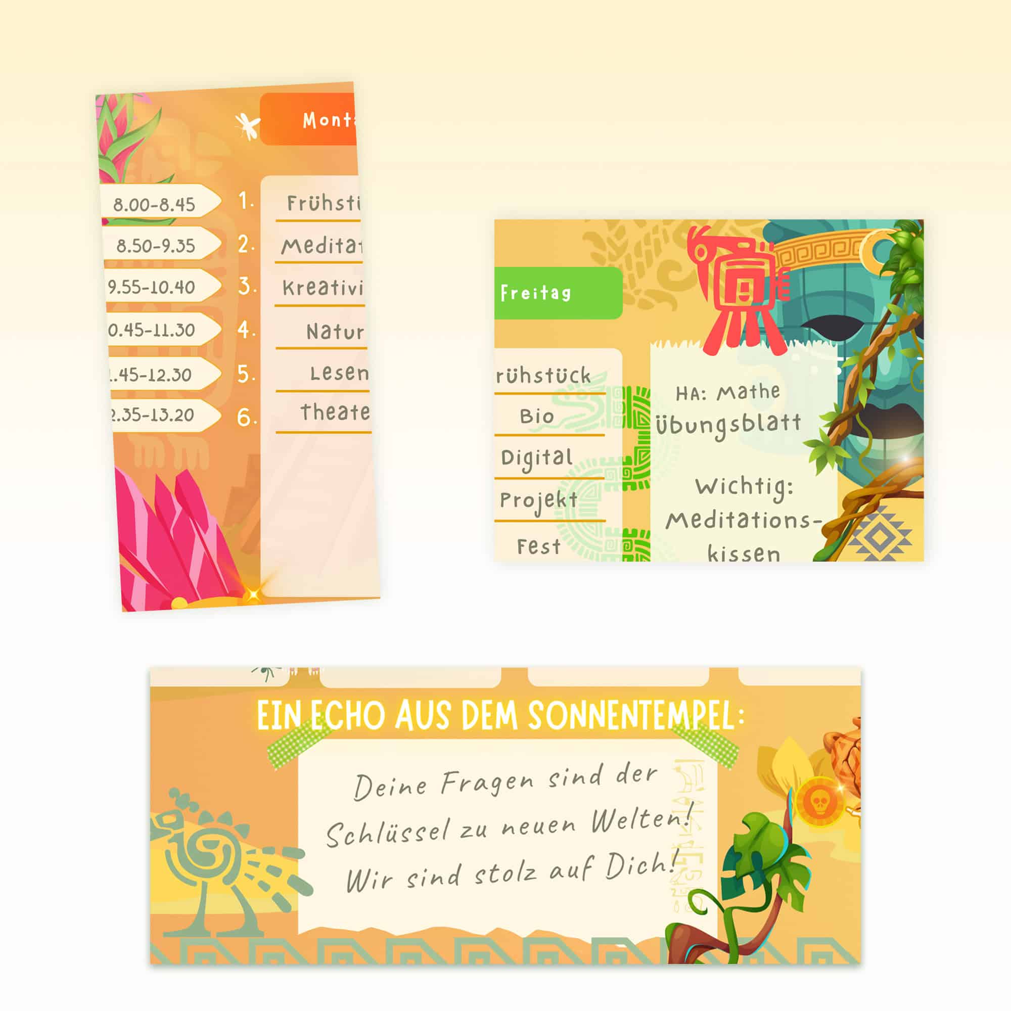 Aztec Timetable for Children with Time, Motivation and Message Fields — Crealumi Sun Temple