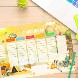 Stundenplan Camping für Kinder auf dem Schreibtisch — Crealumi Campingabenteuer