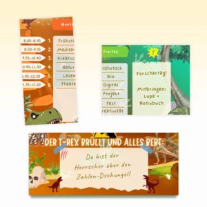 Stundenplan Dinosaurier für Kinder mit Zeit-, Motivations- und Nachrichtenfeld — Crealumi Urzeitgebrüll
