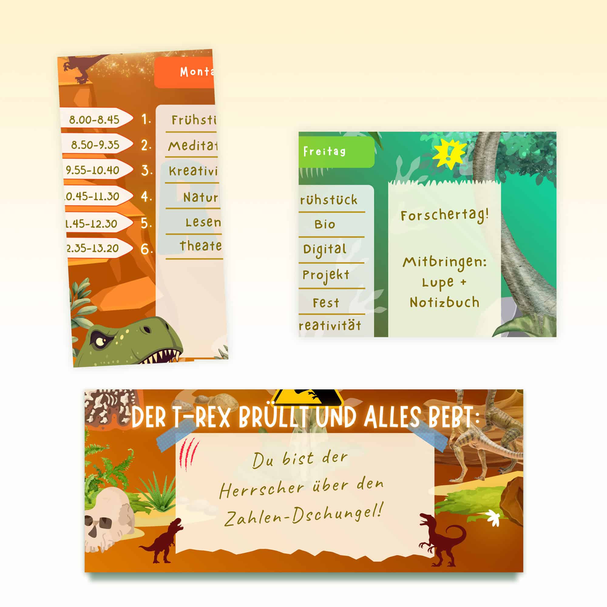 Stundenplan Dinosaurier für Kinder mit Zeit-, Motivations- und Nachrichtenfeld — Crealumi Urzeitgebrüll