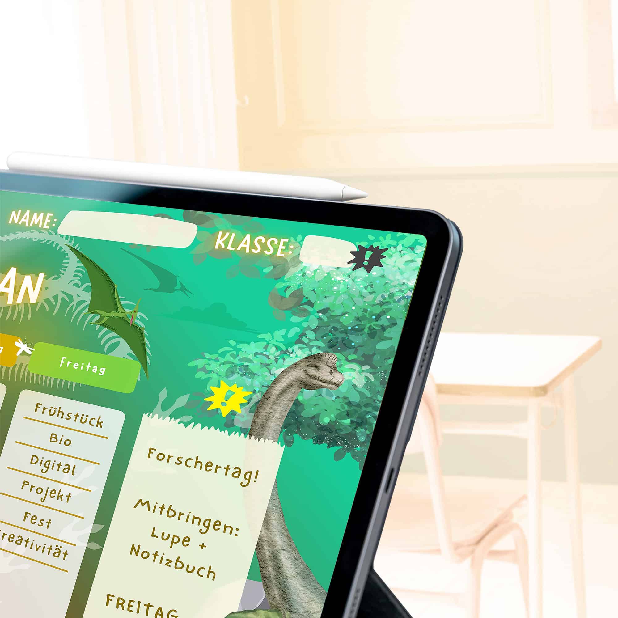 Stundenplan Dinosaurier für Kinder Namensfeld-Detail — Crealumi Urzeitgebrüll