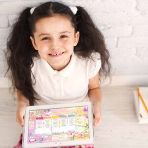 Stundenplan Einhörner für Kinder am Tablet — Crealumi Regenbogenland