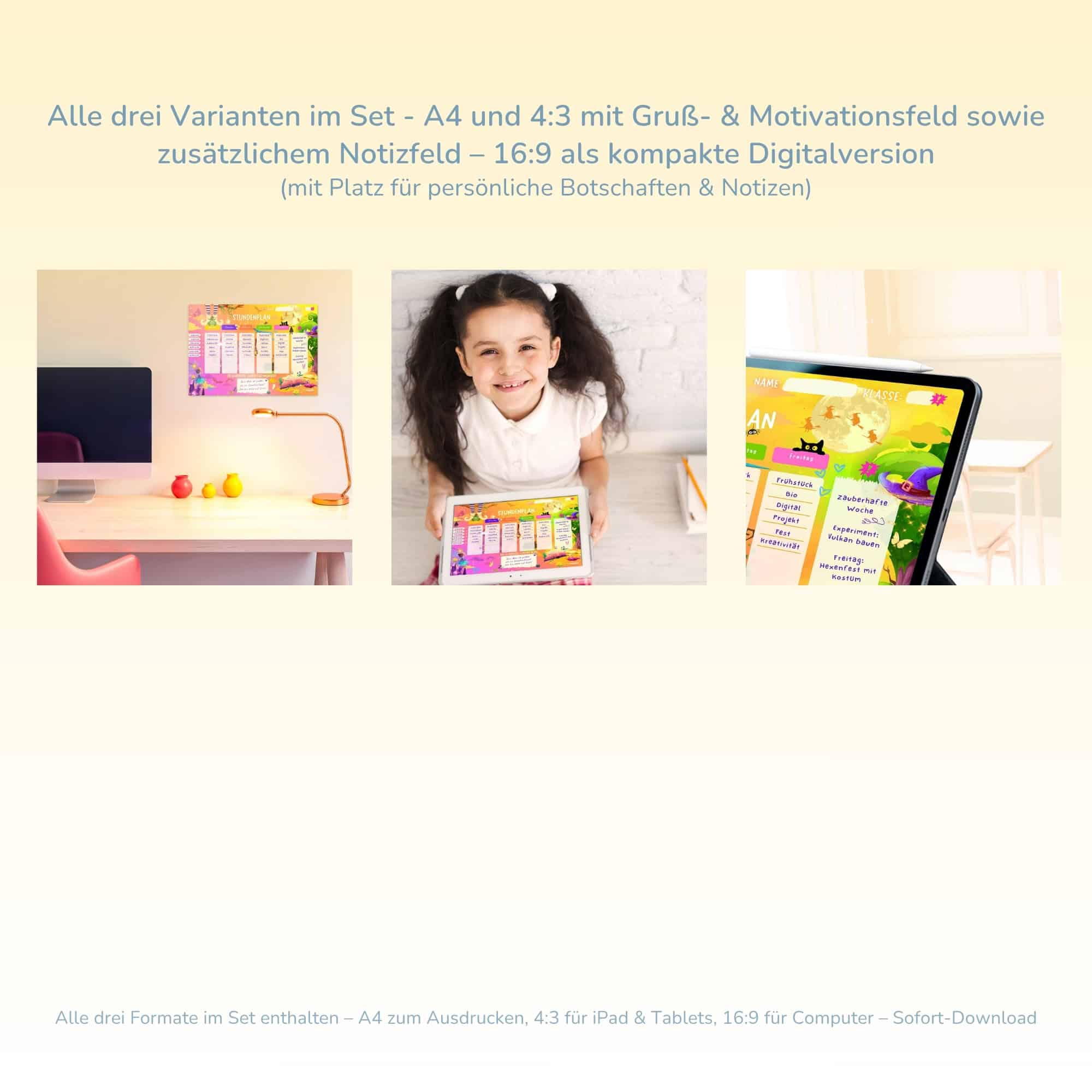 Witch Timetable for Children: Overview of all 3 formats — Crealumi Witch Treasure