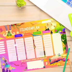 Witch timetable for children on the desk — Crealumi Witch Treasure