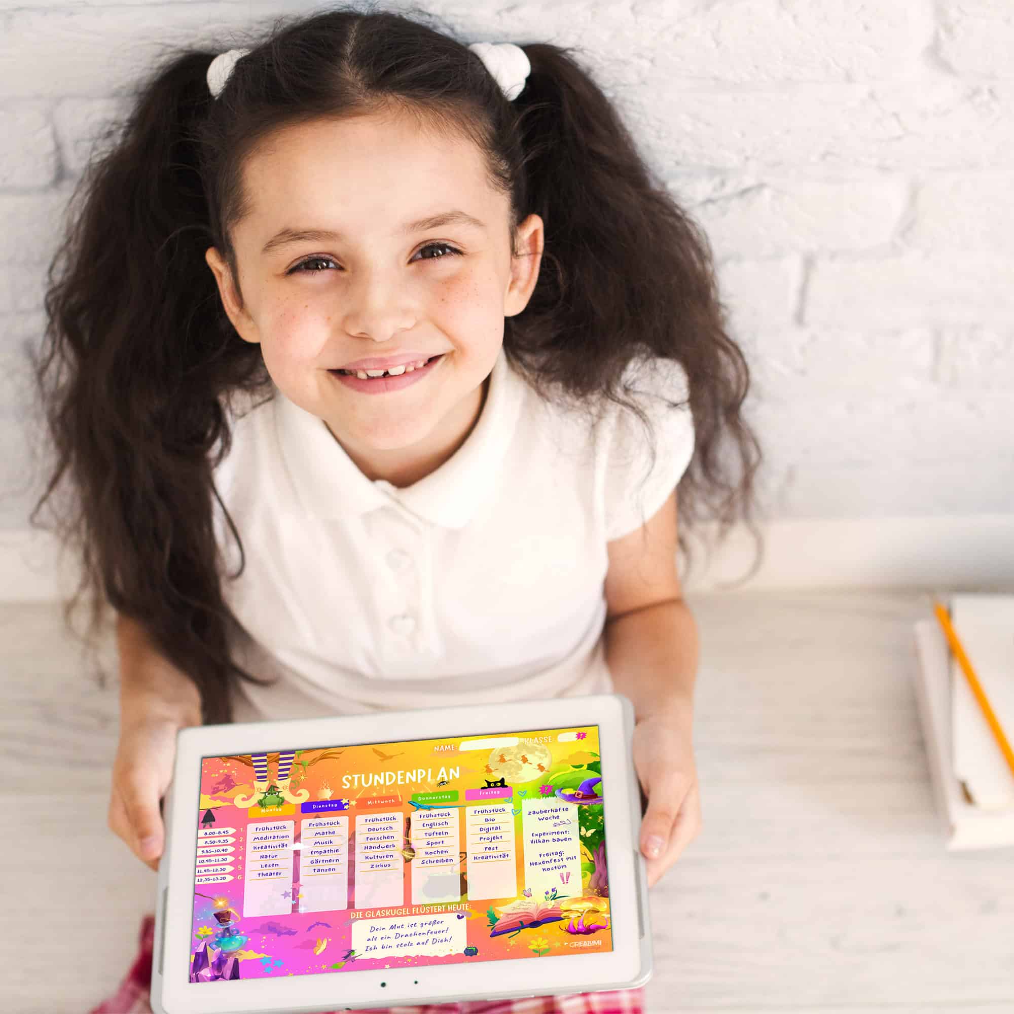 Witch timetable for children on tablets — Crealumi Witch's Treasure