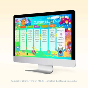 Stundenplan Monster für Kinder als Bildschirmhintergrund im Format 16:9 — Crealumi Monsterama