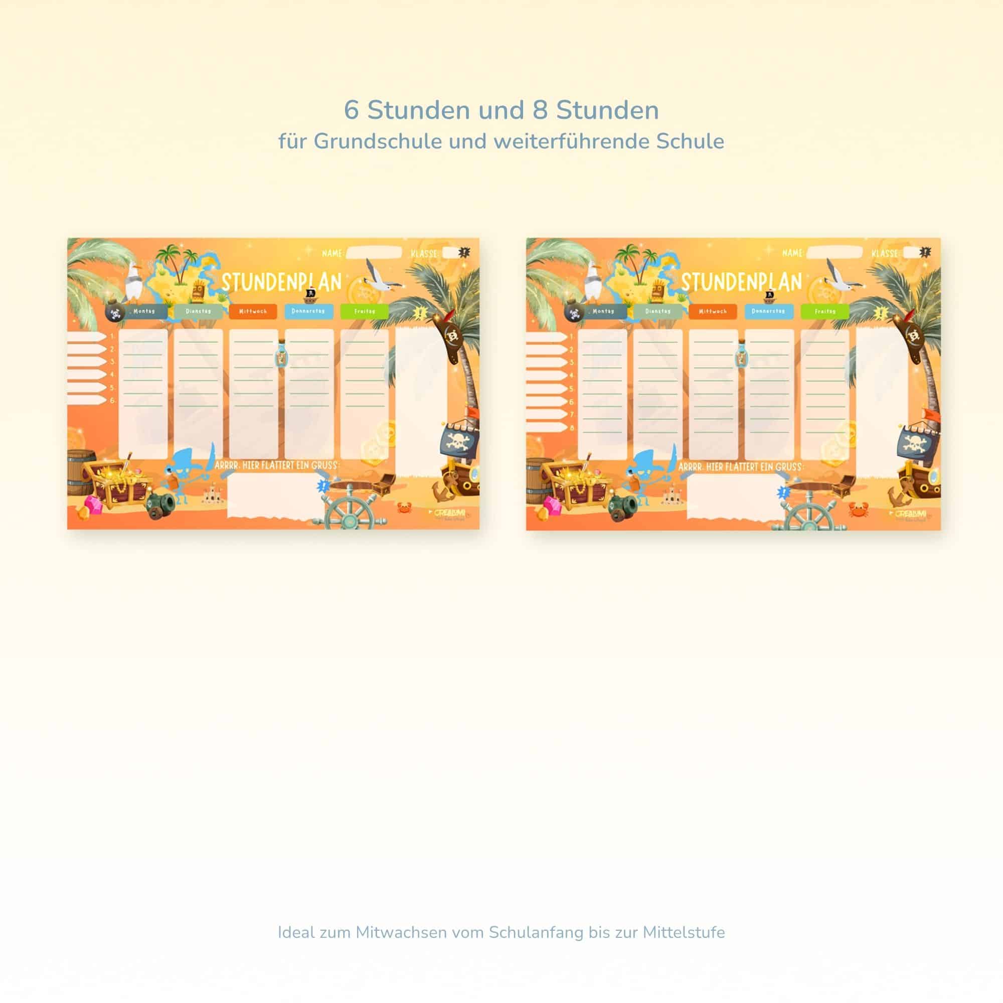 Pirate-themed timetable for children, with both 6 and 8-hour versions — Crealumi Gold and more