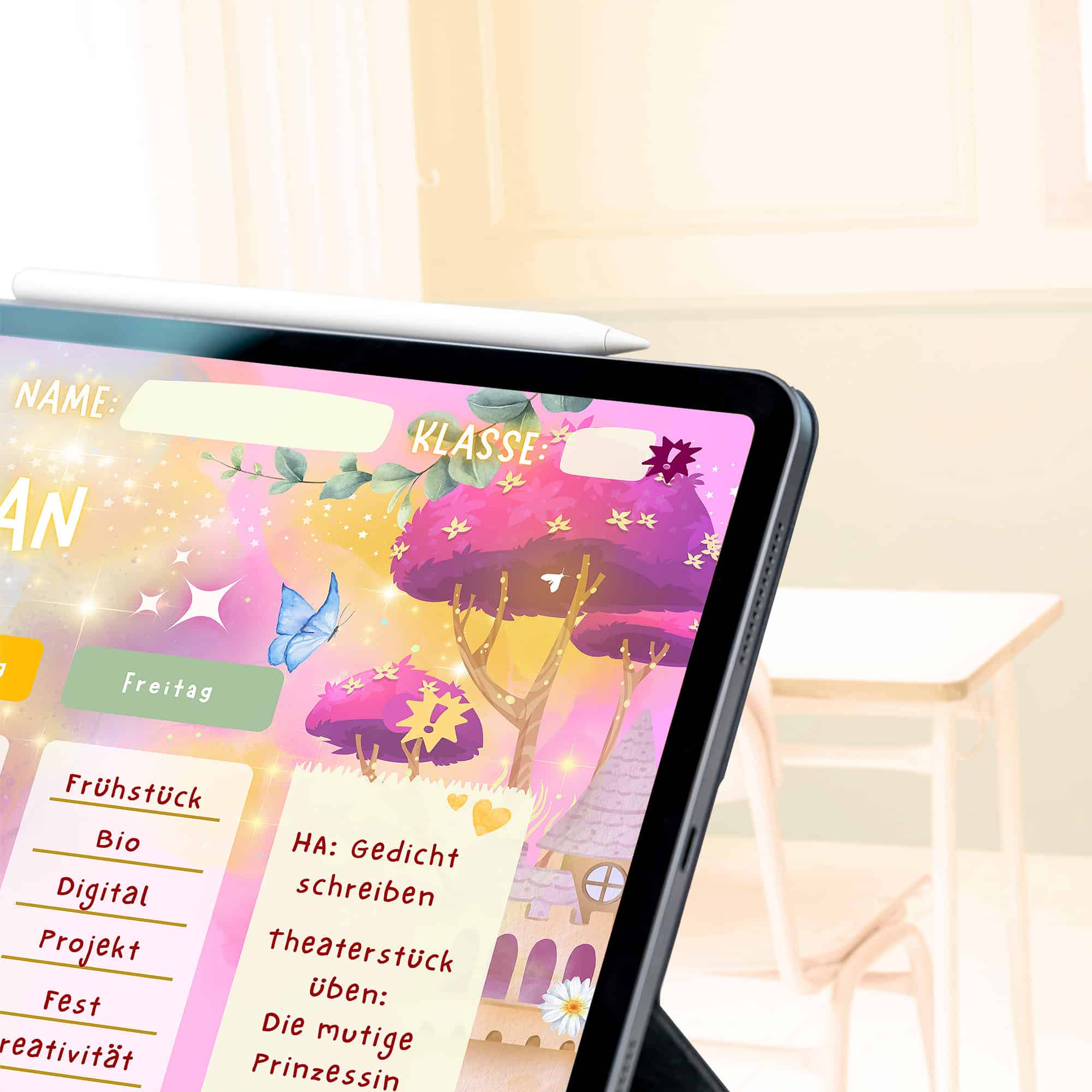 Stundenplan Prinzessin für Kinder Namensfeld-Detail — Crealumi Traumschlösschen