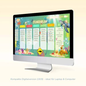 Stundenplan Unterwasser bei Mondschein für Kinder als Bildschirmhintergrund im Format 16:9 — Crealumi Ozeanglimmer