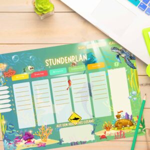Stundenplan Unterwasser bei Mondschein für Kinder auf dem Schreibtisch — Crealumi Ozeanglimmer