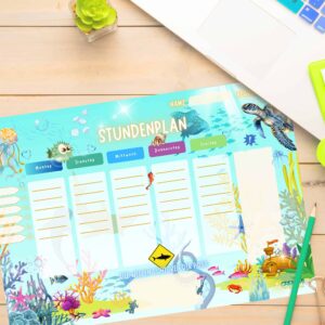 Stundenplan Unterwasser bei Sonnenschein für Kinder auf dem Schreibtisch — Crealumi Ozeanschimmer