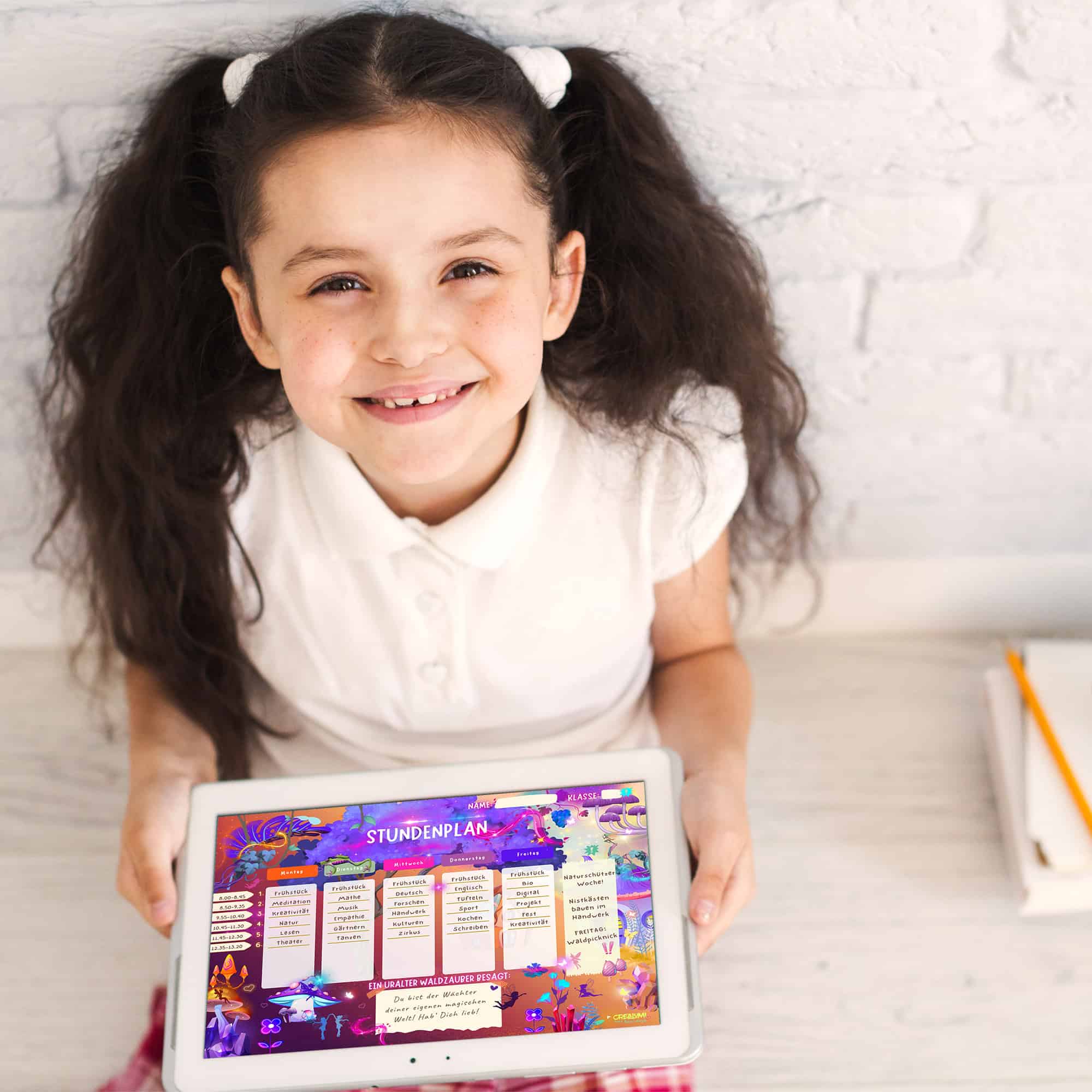 Stundenplan Zauberwald für Kinder am Tablet — Crealumi Zauberwald