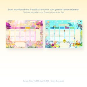 Stundenplan 2er-Freundschaftsset Prinzessin und Unterwasser für Kinder — Crealumi Traumschlösschen und Ozeanschimmer