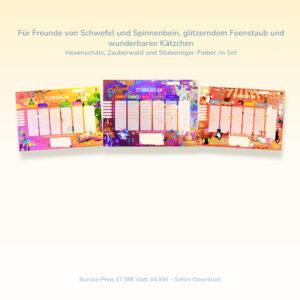 Stundenplan 3er-Freundschaftsset Hexe, Zauberwald und Katzen für Kinder — Crealumi Hexenschatz, Zauberwald und Stubentiger-Fieber
