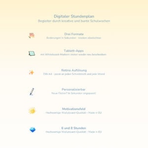 Übersicht aller Merkmale des digitalen Stundenplans von Crealumi für Kinder