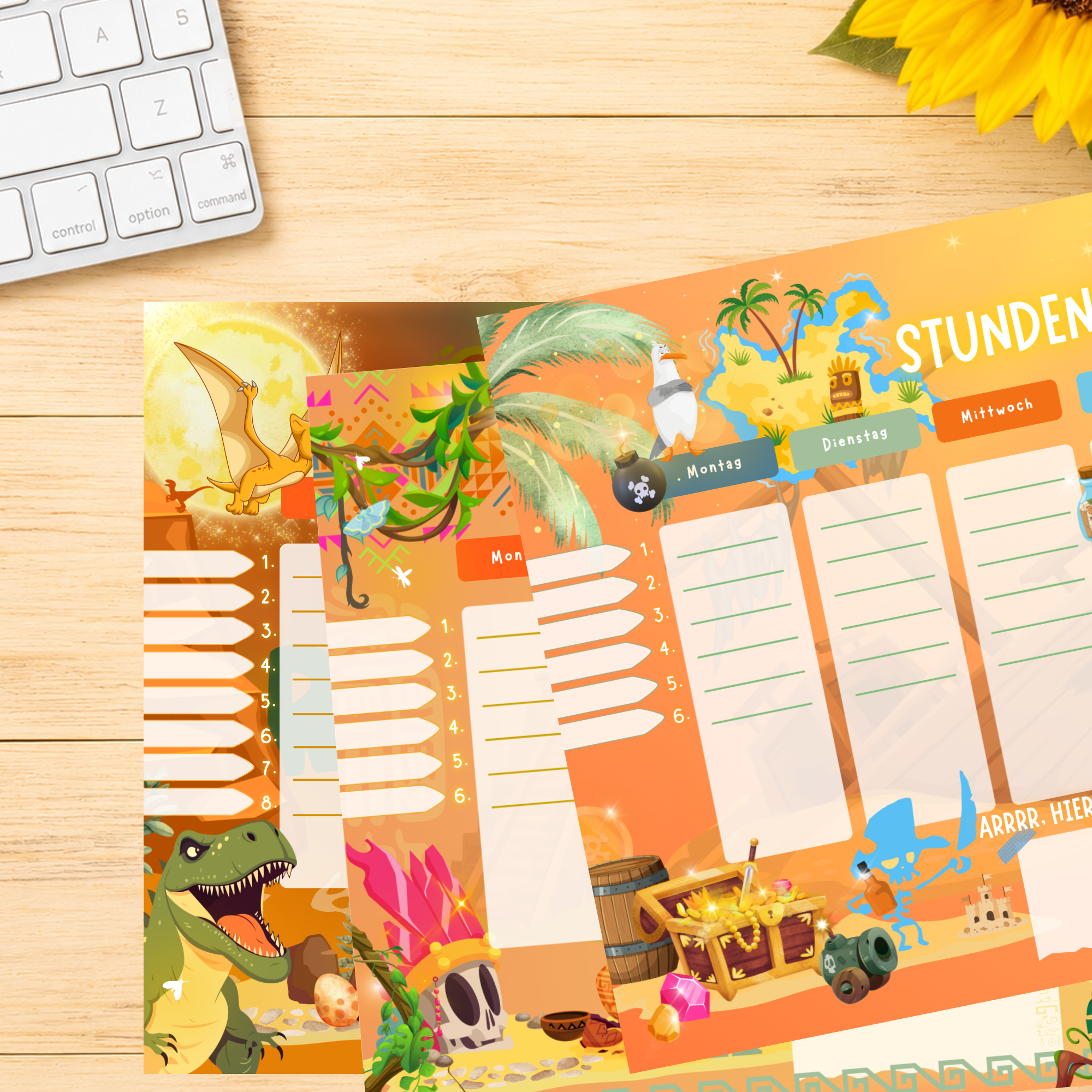 Set de 3 piezas de horarios de amistad para niños: Rugido Prehistórico, Templo del Sol y Oro y Más - para el escritorio | Crealumi
