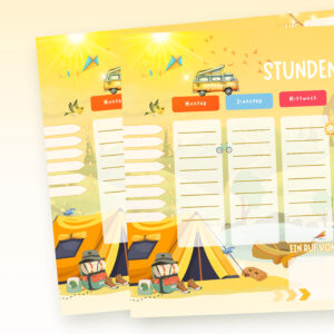 Stundenplan Camping für Kinder mit Auswahl 6 und 8 Schulstunden — Crealumi Campingabenteuer