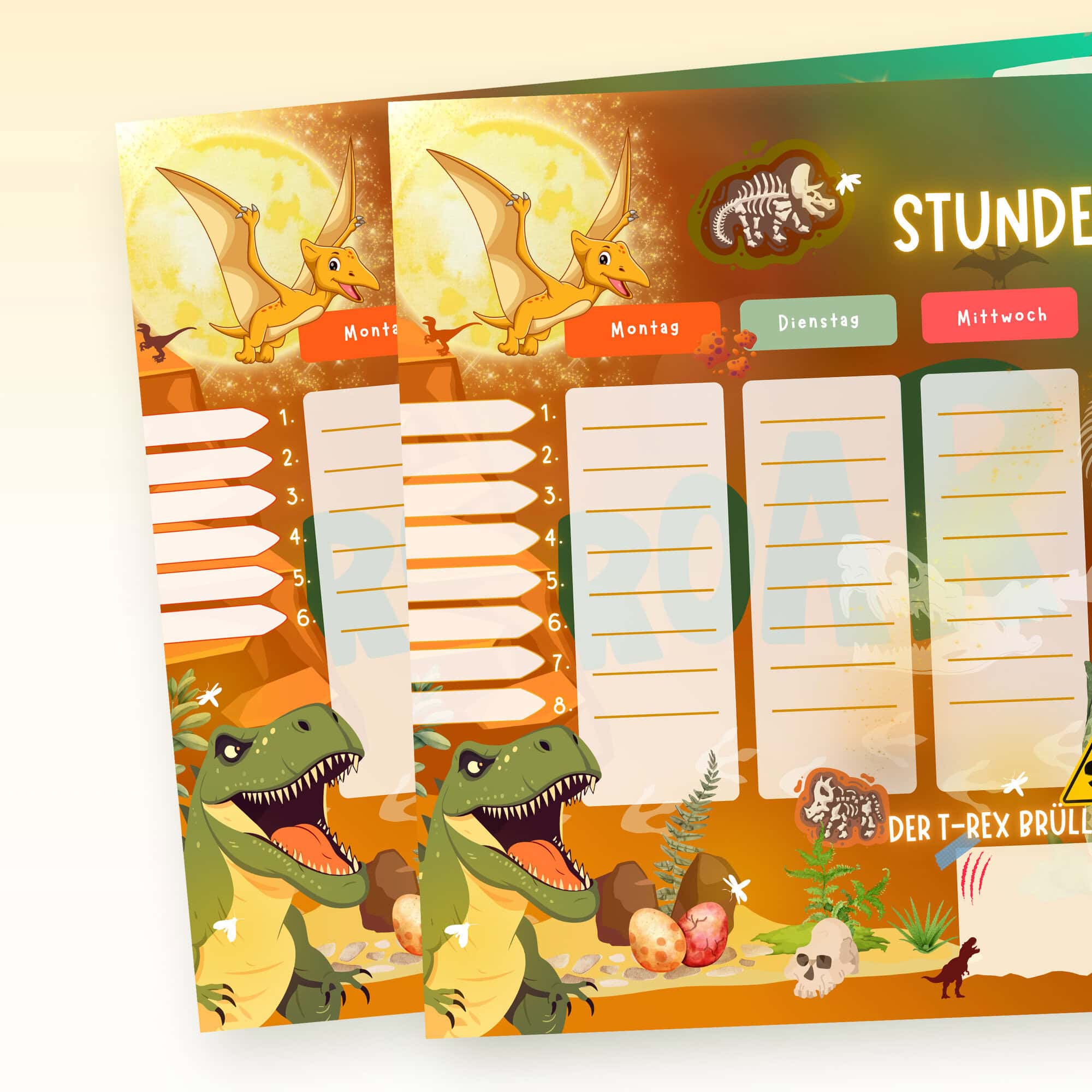 Stundenplan Dinosaurier für Kinder mit Auswahl 6 und 8 Schulstunden — Crealumi Urzeitgebrüll