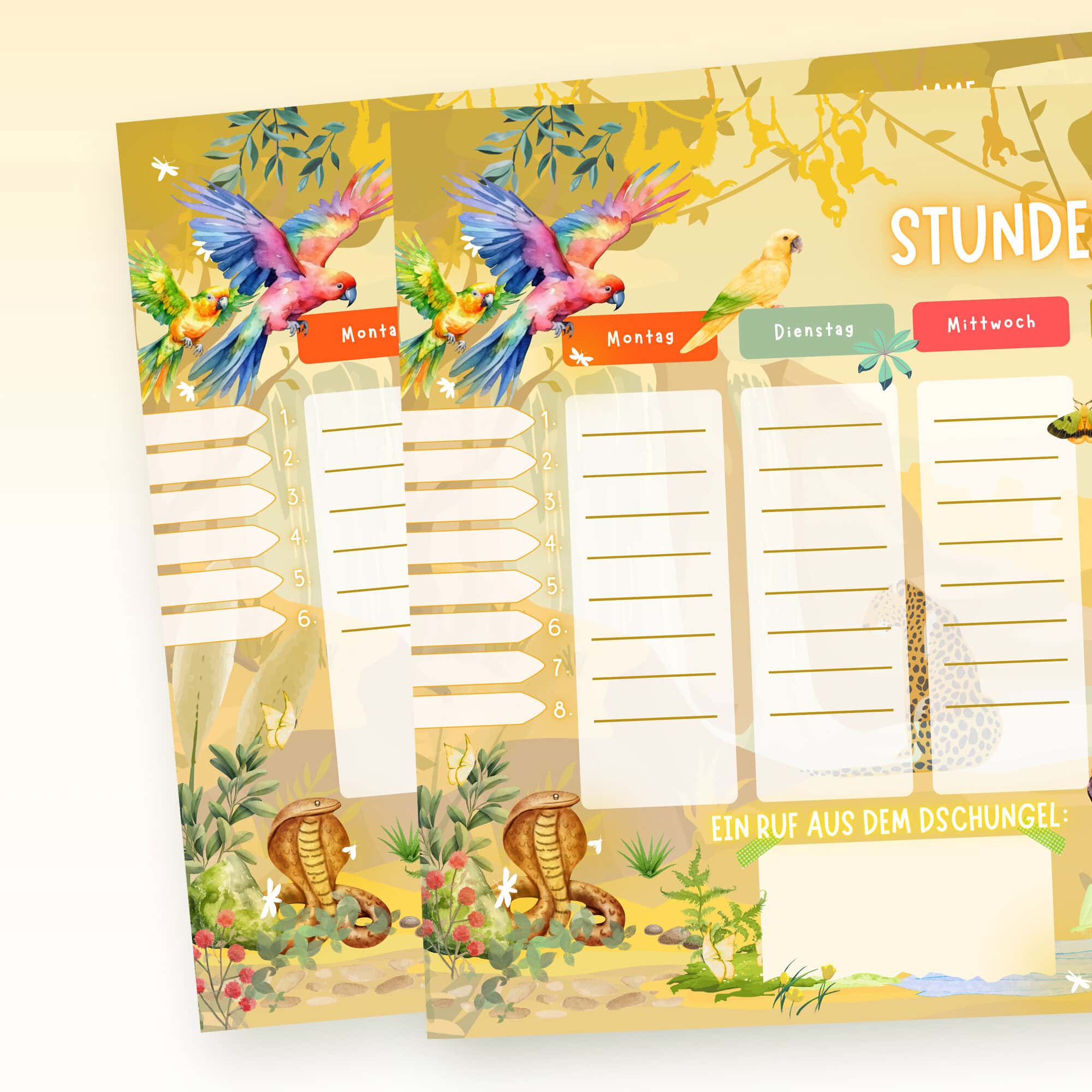Stundenplan Dschungel bei Sonnenaufgang für Kinder mit Auswahl 6 und 8 Schulstunden — Crealumi Dschungelmorgen