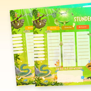 Stundenplan Dschungel bei Sonnenuntergang für Kinder mit Auswahl 6 und 8 Schulstunden — Crealumi Dschungelabend