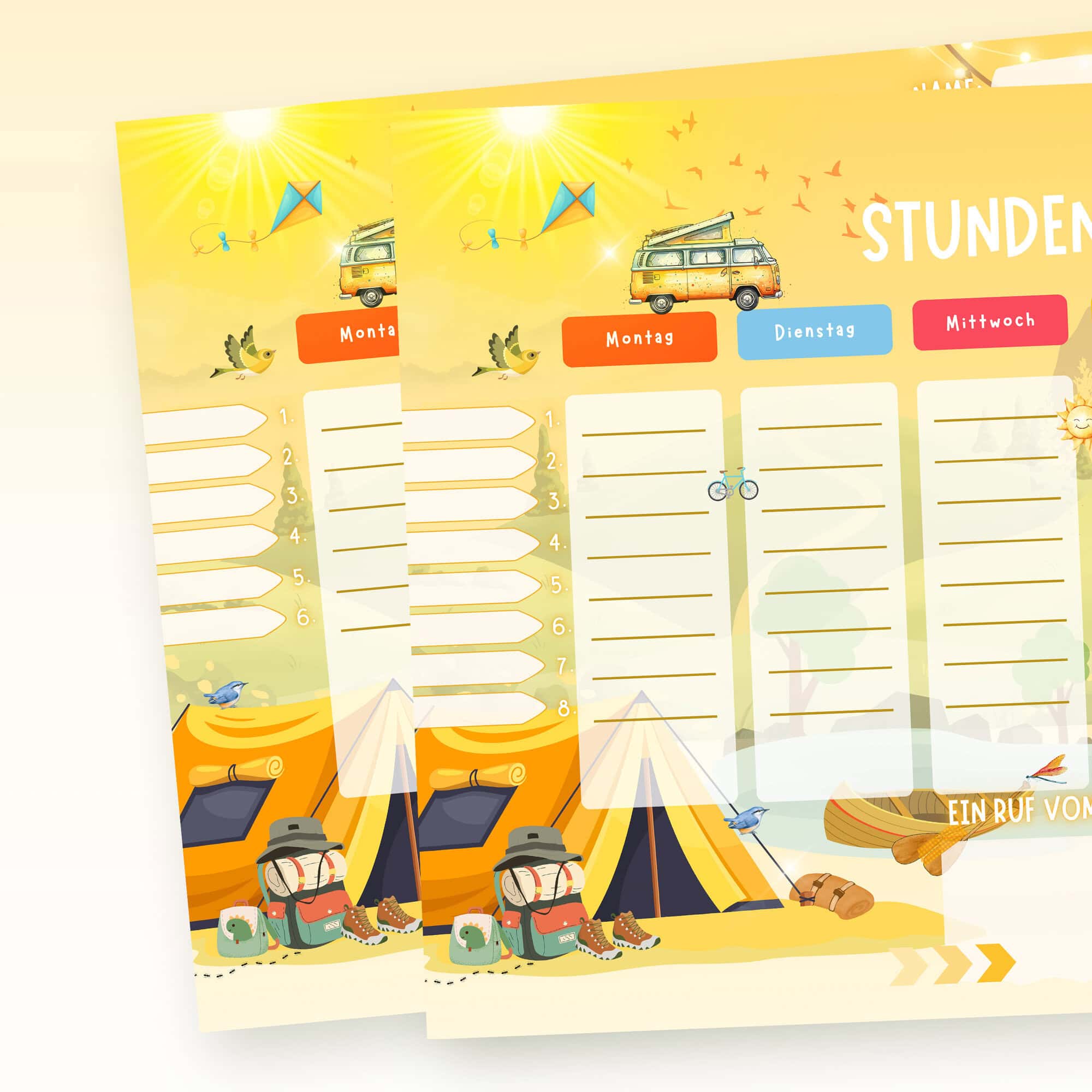 Stundenplan Camping für Kinder mit Auswahl 6 und 8 Schulstunden — Crealumi Campingabenteuer