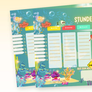 Stundenplan Unterwasser bei Mondschein für Kinder mit Auswahl 6 und 8 Schulstunden — Crealumi Ozeanglimmer