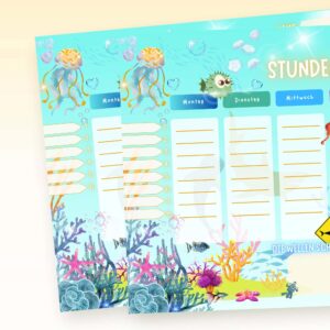 Stundenplan Unterwasser bei Sonnenschein für Kinder mit Auswahl 6 und 8 Schulstunden — Crealumi Ozeanschimmer