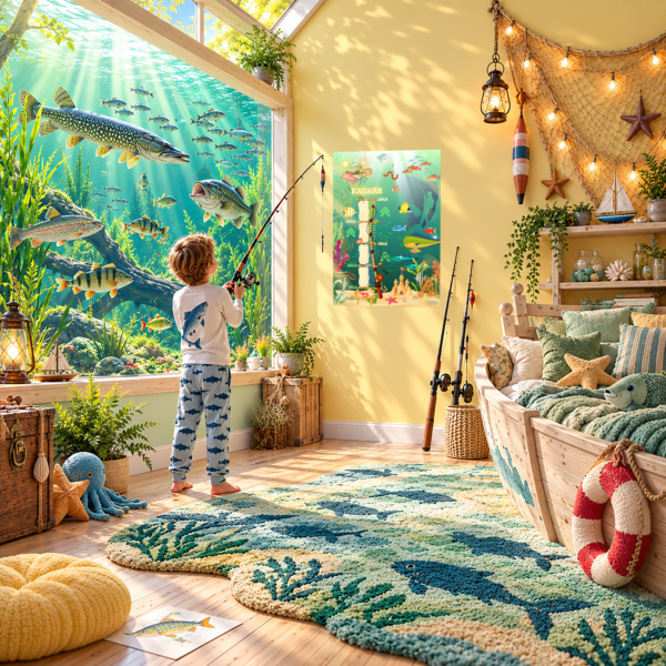 Poster di crescita per bambini con un design a tema pesca per la cameretta - Crealumi