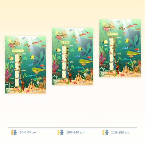 Cartellone di crescita per bambini con design a tema pesca, disponibile in tre fasce di misurazione - Crealumi