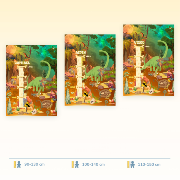 Poster di crescita a tema dinosauri per bambini, disponibile in tre fasce di misurazione - Crealumi