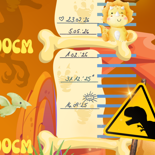 Poster di crescita per bambini a tema dinosauri con punti di misurazione scritti a mano - Crealumi