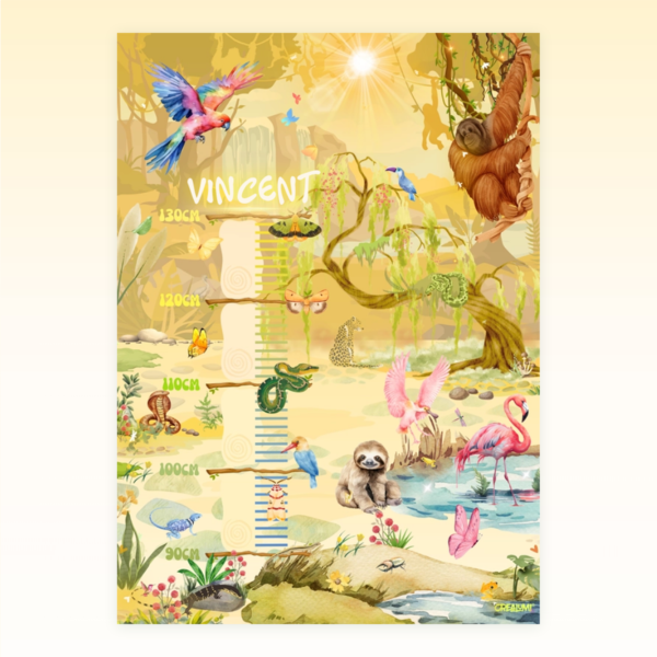 Poster di crescita per bambini con un design all'alba nella giungla - Crealumi