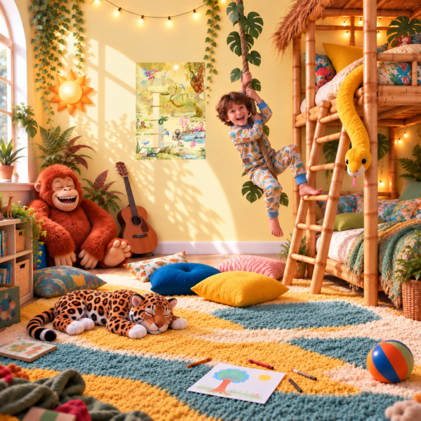 Poster di crescita per bambini con un design all'alba nella giungla per la cameretta - Crealumi