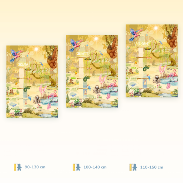 Poster di crescita per bambini con un design all'alba nella giungla, disponibile in tre fasce di misurazione - Crealumi