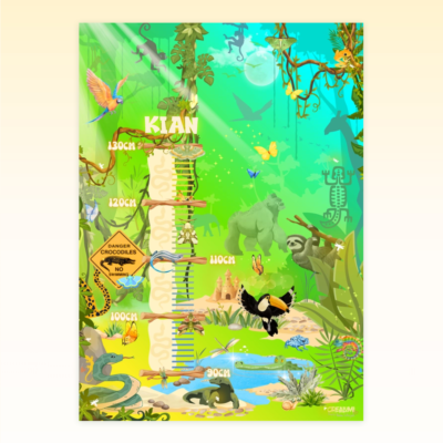 Affiche de croissance pour enfants, motif coucher de soleil dans la jungle - Crealumi