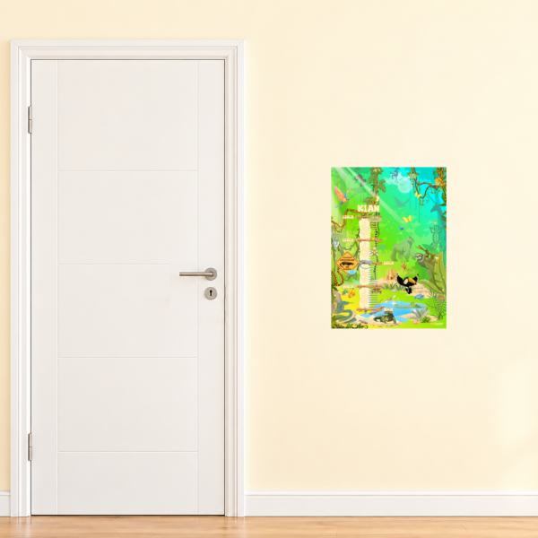 Poster di crescita per bambini con un design a tema tramonto nella giungla, da posizionare accanto a una porta per un confronto delle dimensioni - Crealumi