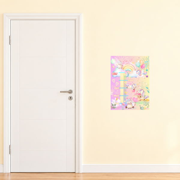 Poster di crescita a tema unicorno per bambini, da posizionare accanto a una porta per confrontare le dimensioni - Crealumi