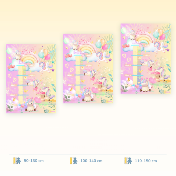 Poster di crescita a tema unicorno per bambini, disponibili in tre fasce di misurazione - Crealumi