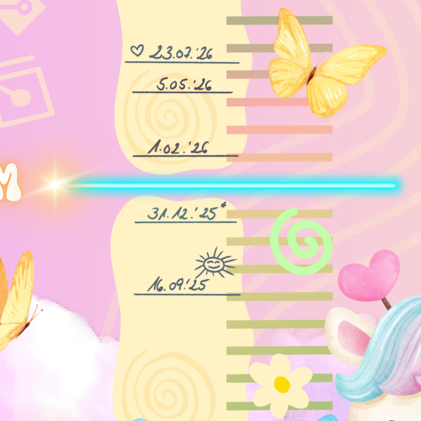 Poster di crescita per bambini a tema unicorno con punti di misurazione scritti a mano - Crealumi