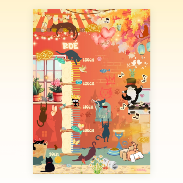 Affiche de croissance sur le thème des chats pour enfants - Crealumi