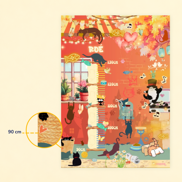 Poster de croissance pour enfants sur le thème des chats, avec système de suspension pour les enfants mesurant entre 90 et 130 cm - Crealumi