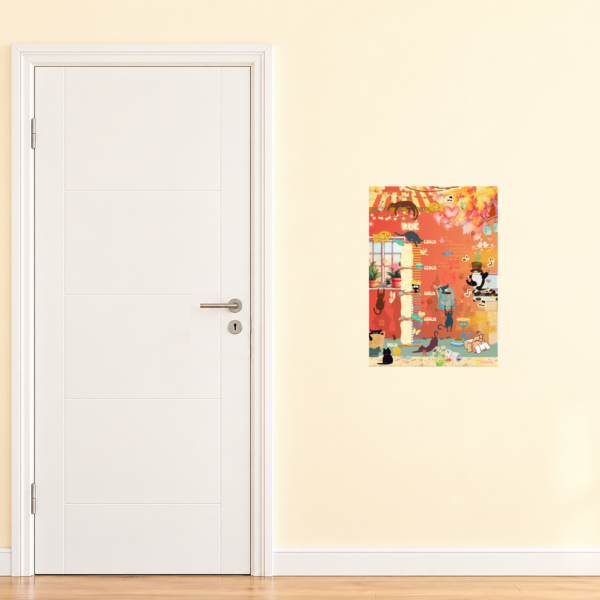Affiche de croissance sur le thème des chats pour enfants, à placer près d'une porte pour comparer les tailles - Crealumi