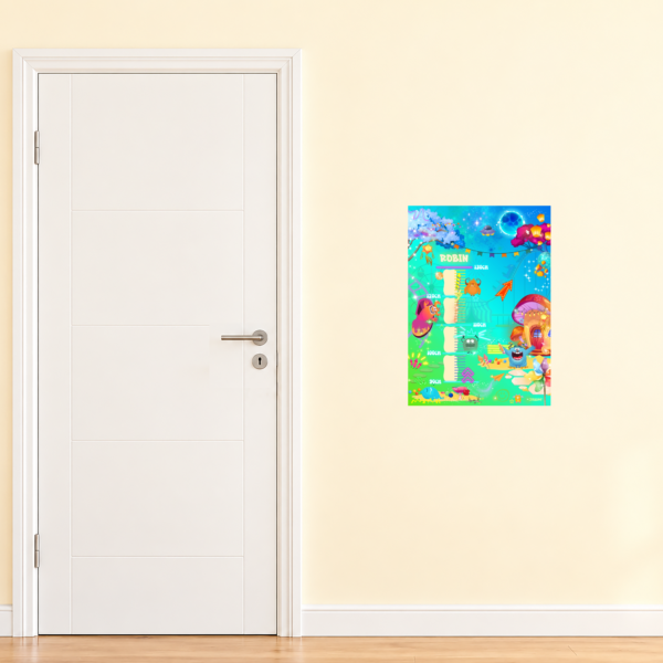 Poster di crescita per bambini con un design a forma di mostro, da posizionare accanto a una porta per un confronto delle dimensioni - Crealumi