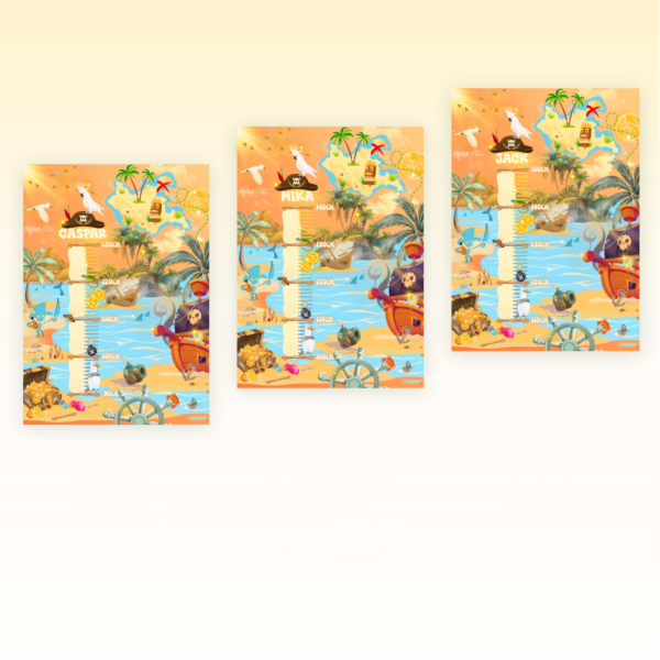 Poster di crescita per bambini con design a tema pirati, disponibile in tre fasce di misura - Crealumi