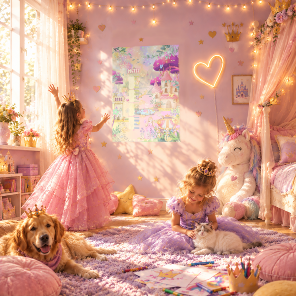 Poster di crescita a tema principesse per camerette - Crealumi