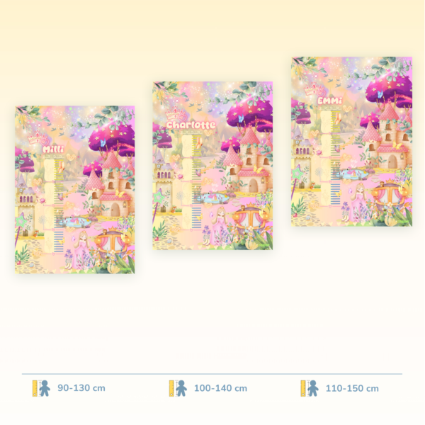 Poster di crescita a tema principesse per bambini, disponibile in tre fasce di misurazione - Crealumi