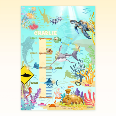 Poster di crescita per bambini con un design sottomarino illuminato dal sole - Crealumi