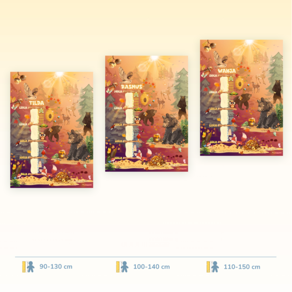 Affiche de croissance pour enfants, motif « amis de la forêt », disponible en trois tailles - Crealumi