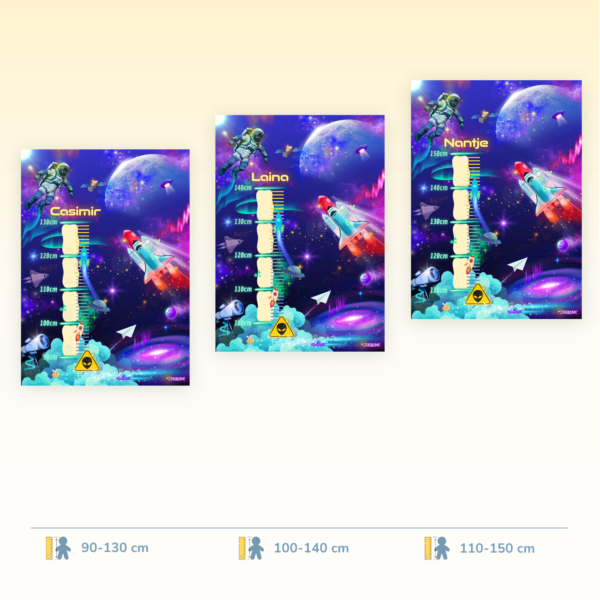 Poster di crescita per bambini con design spaziale, disponibile in tre fasce di misurazione - Crealumi